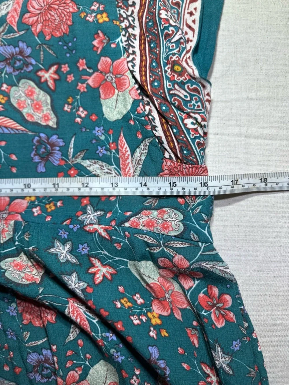 Anthropologie Floral Teal V-Neck Short Sleeve Women's Summer Mini Dress size XS - Picture 5 of 7